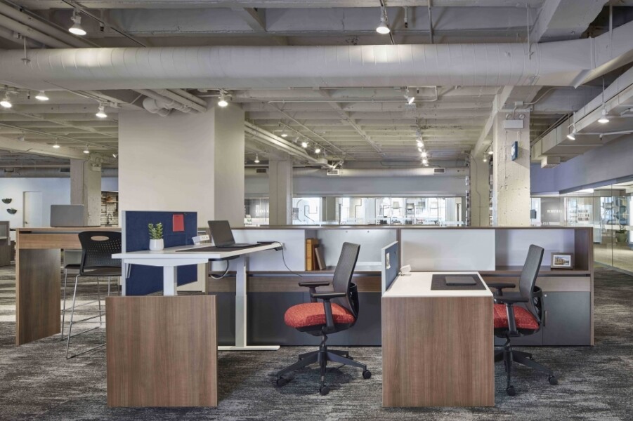 Calibrate community with height adjustable tables and standing height worksurface with phone md