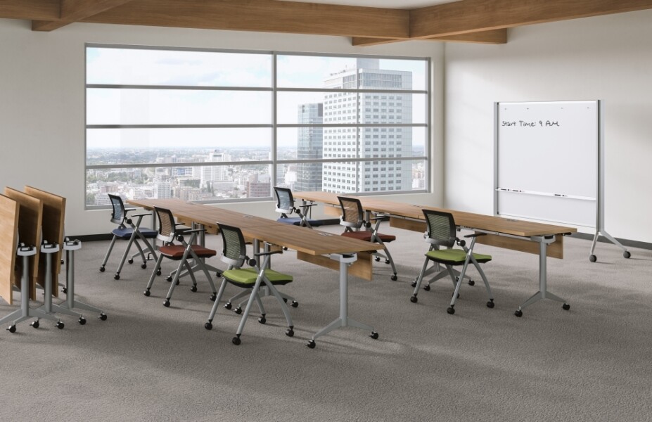 Day to day training room with flip top tables and stow seating md 4